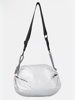 Wildfox Silver Puffer Crossbody with Black Strap and Pink Accent